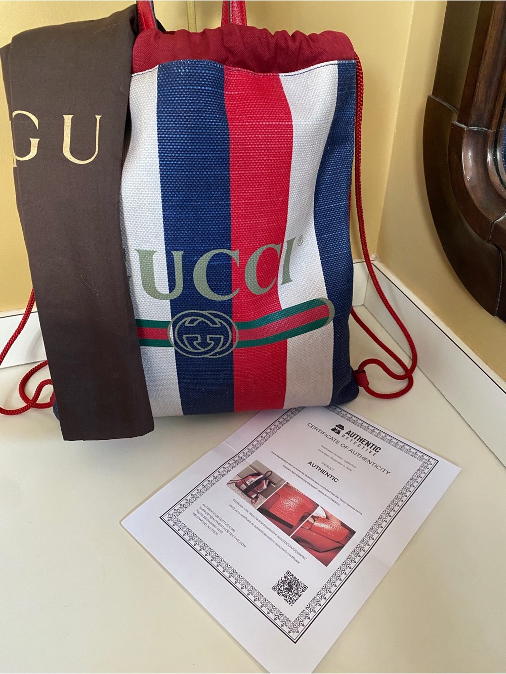 Gucci Sylvie Baiadera Striped Canvas Backpack Excellent w/ COA
